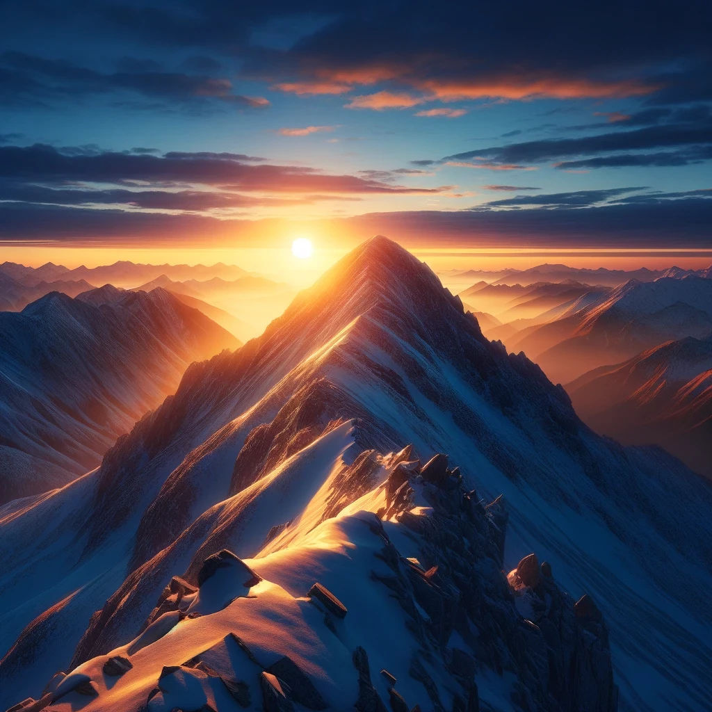 This piece depicts the breathtaking moment of sunrise over a mountain ridge.