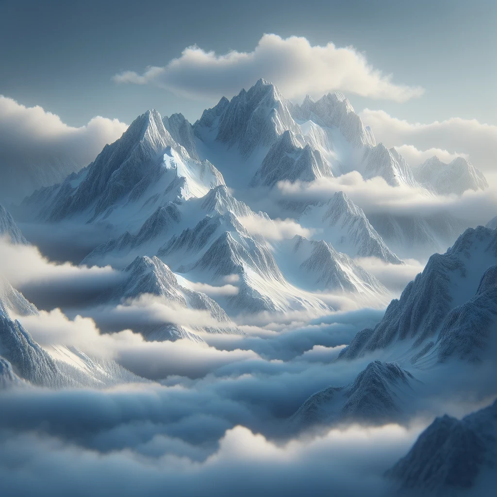 Here is a portrayal of a mountain landscape, steeped in the quietude of winter.